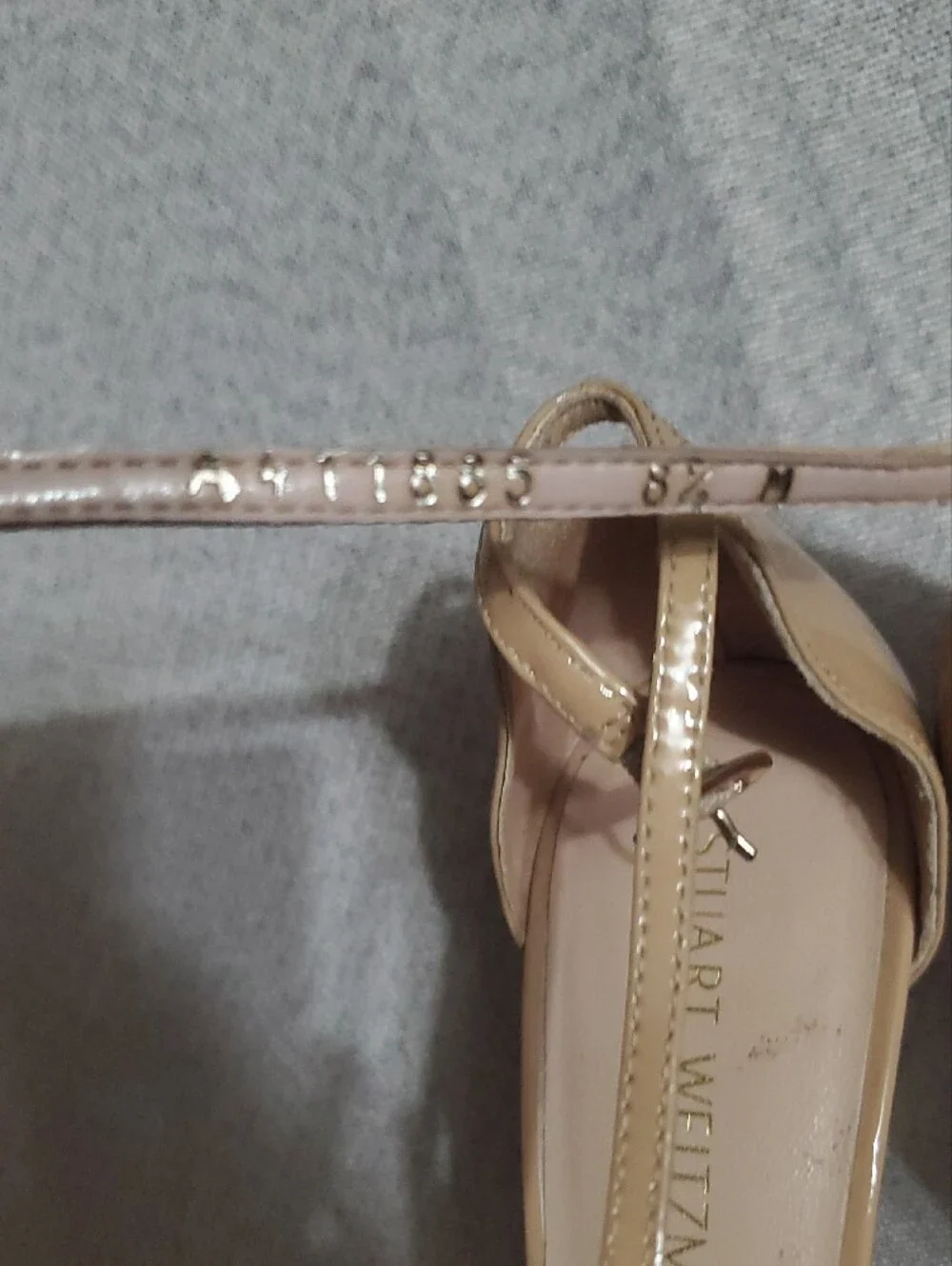 Stuart Weitzman Beige Patent Leather Strappy Sandals
